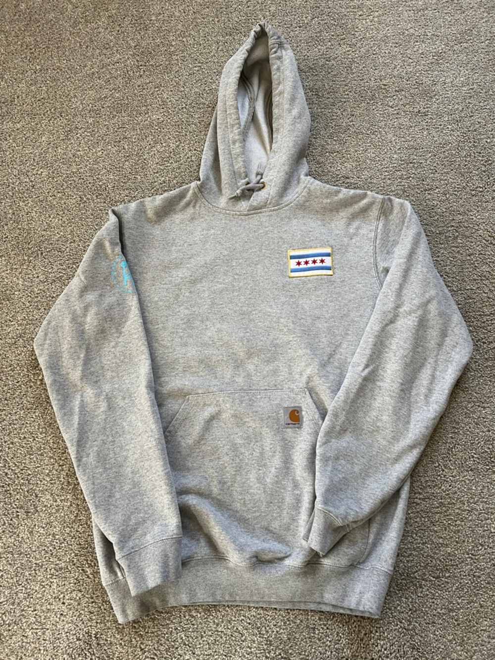RARE Carhartt Barstool Sports Men's Gray Hoodie with Chicago Flag Patch